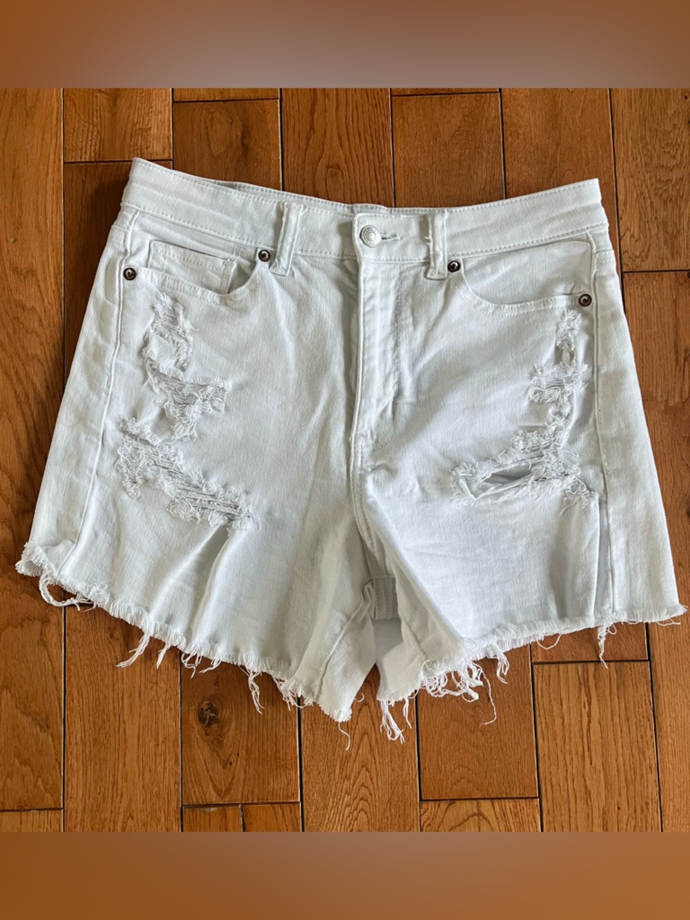 American Eagle White Distressed Mom Shorts - Size 4
